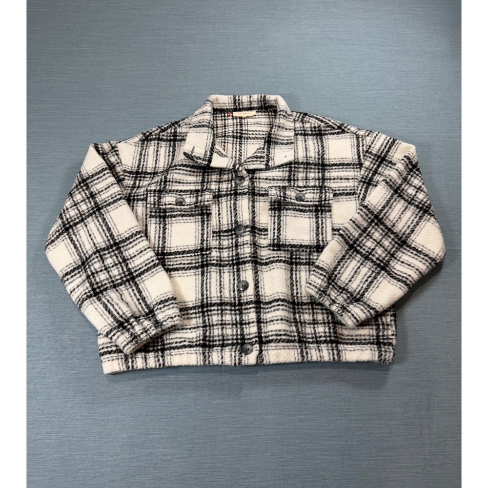 Melloday Plaid Shacket Women XL Black White Excellent Cropped Wool Blend Jacket